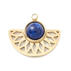 Ion Plating(IP) 304 Stainless Steel Pendants with Synthetic Lapis Lazuli Cabochon, Fan, Dark Blue, 15x18x4.5mm, Hole: 1.3mm(STAS-K237-08G-01)