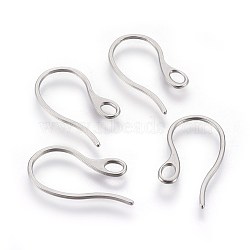 Tarnish Resistant 304 Stainless Steel Earring Hooks, with Horizontal Loop, Stainless Steel Color, 22x11x0.8mm, Hole: 2.5x3.5mm, 20 Gauge, Pin: 1mm(STAS-L219-01P)