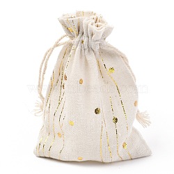 Christmas Theme Cotton Fabric Cloth Bag, Drawstring Bags, for Christmas Party Snack Gift Ornaments, Wave Pattern, 14x10cm(ABAG-H104-B11)