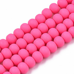 Handmade Polymer Clay Beads Strands, for DIY Jewelry Crafts Supplies, Round, Hot Pink, 7x5.5mm, Hole: 1.6mm, about 69pcs/strand, 15.75 inch~16.14 inch(40~41cm)(X-CLAY-N008-053-09)