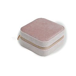 Velvet Jewelry Organizer Zipper Boxes, Portable Travel Jewelry Case for Rings, Square, Pink, 10x10x5cm(PW-WG70962-02)
