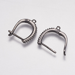 Brass Micro Pave Cubic Zirconia Earring Findings, Hoop Earring Findings with Latch Back Closure, Gunmetal, 11x11mm, 20x2x15mm, Hole: 1mm, Pin: 1mm(ZIRC-E143-48B)