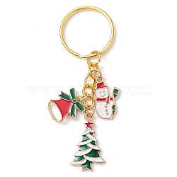 Christmas Theme Alloy Enamel Keychain, with Iron Split Key Rings, Mixed Shapes, Golden, 7.8cm(KEYC-JKC00922)