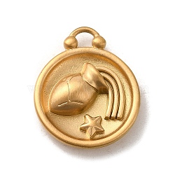 304 Stainless Steel Pendants, Flat Round with Constellations Charm, Matte Gold Color, Aquarius, 20.5x17x3mm, Hole: 2.5x2mm(STAS-L022-306MG-11)