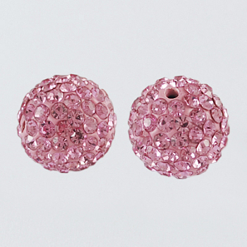 Pave Disco Ball Beads, Polymer Clay Rhinestone Beads, Round, Light Rose, 8mm, Hole: 1mm