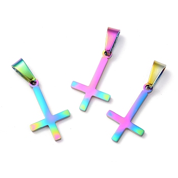Ion Plating(IP) 304 Stainless Steel Pendants, Cross, Rainbow Color, 20.5x12.5x1.5mm, Hole: 3.5x7mm