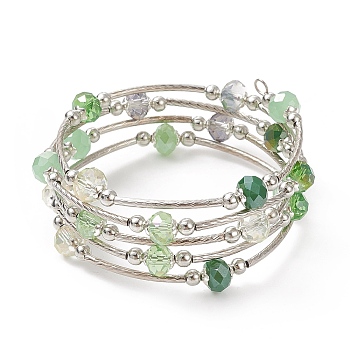 Glass Beads Five Loops Wrap Bracelets, Brass Bead Bracelet for Women, Sea Green, Inner Diameter: 2 inch(5cm)