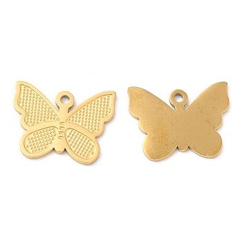 Ion Plating(IP) 316L Surgical Stainless Steel Pendants, Butterfly Charm, Real 18K Gold Plated, 11.5x15x1mm, Hole: 1mm