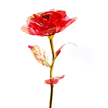 Plastic Rose with Metal Rod Flower Branch, for Wedding Gift Valentine's Day Present, Red, 250x85mm