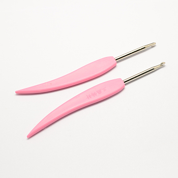 Plastic Handle Zinc Alloy Crochet Hooks Needles, Pink, Pin: 2.5mm, 143x16x5.5mm
