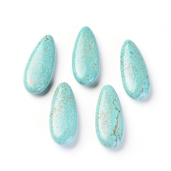 Natural Magnesite Beads, Dyed, Teardrop, Turquoise, 45x18x9mm, Hole: 1mm