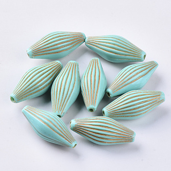 Acrylic Beads, Metal Enlaced, Oval, Dark Turquoise, 31.5x13.5mm, Hole: 2mm, about 208pcs/500g