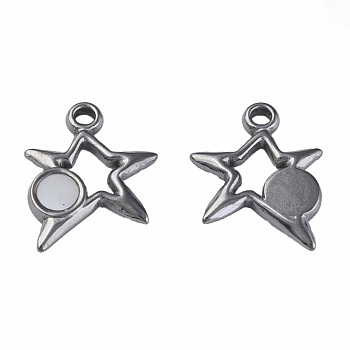 304 Stainless Steel Charms, with White Shell, Star, Stainless Steel Color, 15x13x2mm, Hole: 1.6mm