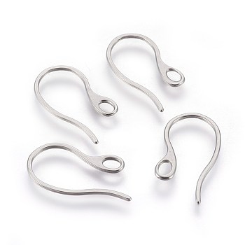 304 Stainless Steel Earring Hooks, with Horizontal Loop, Stainless Steel Color, 22x11x0.8mm, Hole: 2.5x3.5mm, 20 Gauge, Pin: 0.8mm