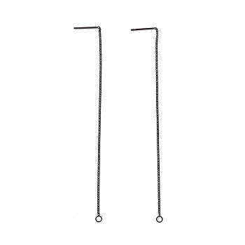 304 Stainless Steel Stud Earring Finding, with Hole, Ear Thread, Electrophoresis Black, 109x1x0.4mm, Hole: 1.7mm, Pin: 0.7mm