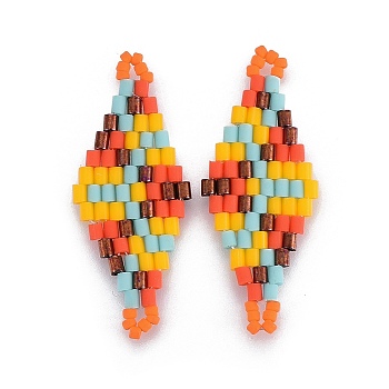 MIYUKI & TOHO Handmade Japanese Seed Beads Links, Loom Pattern, Rhombus, Orange, 32.5~33x12.6~13x1.7~1.8mm, Hole: 1.2~1.4mm