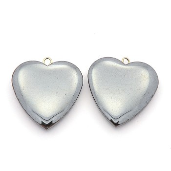 Non-magnetic Synthetic Hematite Pendants, Grade AA, with Brass Findings, Heart, 27x25x6mm, Hole: 1.5mm