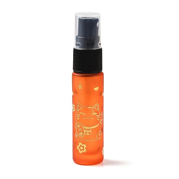Glass Spray Bottles, Fine Mist Atomizer, with Plastic Dust Cap & Refillable Bottle, with Fortune Cat Pattern & Chinese Character, Dark Orange, 2x9.6cm, Hole: 9.5mm, Capacity: 10ml(0.34fl. oz)
