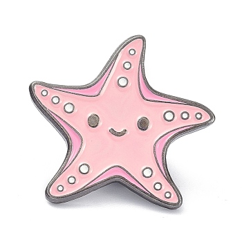 Starfish Alloy Enamel Brooches, Enamel Pin, Pink, 24x26x11mm