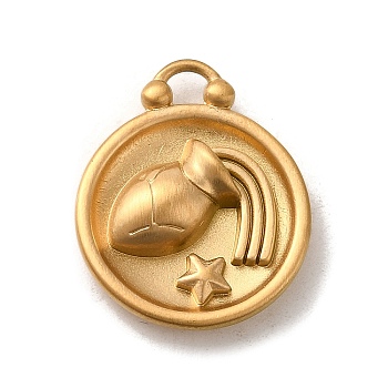 304 Stainless Steel Pendants, Flat Round with Constellations Charm, Matte Gold Color, Aquarius, 20.5x17x3mm, Hole: 2.5x2mm
