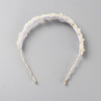 Polyester & Plastic Imitation Pearl Flower Headband, Hair Accessories for Women & Girls, White, 140~150x140x22~23mm