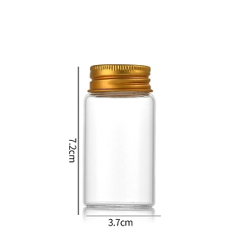 Clear Glass Bottles Bead Containers, Screw Top Bead Storage Tubes with Aluminum Cap, Column, Golden, 3.7x7cm, Capacity: 50ml(1.69fl. oz)