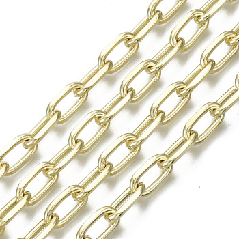 Unwelded Iron Paperclip Chains, Drawn Elongated Cable Chains, with Spool, Real 16K Gold Plated, Real 16K Gold Plated, 13.6x7x2mm, about 32.8 Feet(10m)/roll