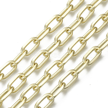 Unwelded Iron Paperclip Chains, Drawn Elongated Cable Chains, with Spool, Real 16K Gold Plated, 13.6x7x2mm, about 32.8 Feet(10m)/roll(CH-S125-21A-04)