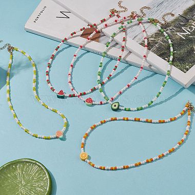 Summer Theme Handmade Polymer Clay Fruit Bead Necklaces(NJEW-JN04157)-2