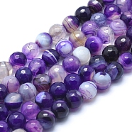 Natural Agate Beads, Dyed, Faceted Round, Purple, 8mm, Hole: 1mm, about 48pcs/strand, 14.1 inch(36cm)(G-J371-13-8mm)