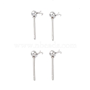 304 Stainless Steel Ball Post Stud Earring Findings, with Loop and 316 Surgical Stainless Steel Pin, Stainless Steel Color, 14x5.5x3mm, Hole: 1.8mm, Pin: 0.7mm(STAS-Z035-03P)