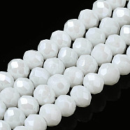 Electroplate Glass Beads Strands, Pearl Luster Plated, Faceted, Rondelle, White, 6x5mm, Hole: 1mm, about 85~88pcs/strand, 16.1~16.5 inch(41~42cm)(EGLA-A034-P6mm-A23)