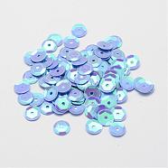 Plastic Paillette Beads, Semi-cupped Sequins Beads, Center Hole, Light Sky Blue, 12x0.5mm, Hole: 1mm(PVC-A002-12mm-04)
