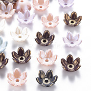 6-Petal Spray Painted Acrylic Bead Caps, Flower, Mixed Color, 13.5x6mm, Hole: 2mm, about 1666pcs/500g(MACR-S373-46J)