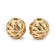 Hollow Brass Beads, Long-Lasting Plated, Round, Real 18K Gold Plated, 3/8 inch(10mm), Hole: 0.7mm(KK-Z009-01G)