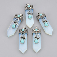 Opalite Pendants, with Alloy Findings, Sword, Antique Silver, 49~55x16x10~11mm, Hole: 6.5x3mm(X-G-S292-05F)