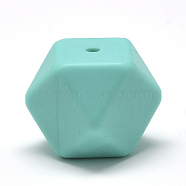 Food Grade Eco-Friendly Silicone Beads, Chewing Beads For Teethers, DIY Nursing Necklaces Making, Faceted Cube, Cyan, 14x14x14mm, Hole: 2mm(SIL-Q009B-06)