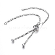 Adjustable 201 Stainless Steel Bracelet Making, Slider Bracelets, for DIY Jewelry Craft Supplies, Stainless Steel Color, 9-1/2 inch(24cm), Hole: 2.5~3mm, Single Chain Length: about 12cm(STAS-F183-10P-A)