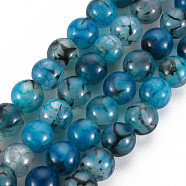 Natural Dragon Veins Agate Beads Strands, Dyed, Round, Steel Blue, 8mm, Hole: 1mm, about 48pcs/strand, 14.96 inch(G-Q948-81C-8mm)