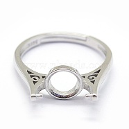 Adjustable 925 Sterling Silver Ring Components, For Half Drilled Beads, Platinum, Tray: 10x5mm, 16.5mm, Pin: 0.6mm(STER-I016-006P)
