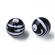 Opaque Striped Acrylic Beads, Round, Black, 19mm, Hole: 3mm, about 112pcs/500g(MACR-S373-27B-10)