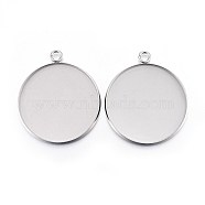 304 Stainless Steel Pendant Cabochon Settings, Plain Edge Bezel Cups, Flat Round, Stainless Steel Color, Tray: 30mm, 36.5x32x2mm, Hole: 3mm(X-STAS-F191-14P-I)