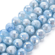 Opaque Baking Painted Crackle Glass Beads Strands, Faceted, AB Color Plated, Teardrop, Light Sky Blue, 8x7~8mm, Hole: 1.2mm, about 60pcs/strand, 18.11 inches(46cm)(EGLA-S174-19D)