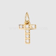 Stainless Steel Cubic Zirconia Pendants with Jump Rings, Real 14K Gold Plated, Long-Lasting Plated, Letter T, 8mm(FIND-PW0024-08T)