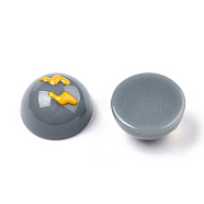 Opaque Resin Enamel Cabochons, Half Round with Gold Lightning Pattern, Gray, 15x8mm(CRES-N031-015)