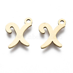 201 Stainless Steel Charms, Laser Cut, Alphabet, Golden, Letter.X, 11.5x9.5x1mm, Hole: 1.4mm(STAS-T044-217G-X)
