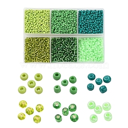 4500Pcs 6 Style 12/0 Glass Seed Beads, Silver Lined & Opaque Colours & Baking Paint, Round Hole Beads, Green, 1.5~2mm, Hole: 0.5~1mm, 750pcs/style(SEED-YW0001-27D)