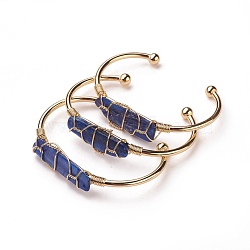 Long-Lasting Plated Brass Cuff Bangles, with Natural Kyanite/Cyanite/Disthene, Nuggets, Golden, 1-3/8 inchx2-3/8 inch(3.8x6cm), 2.8mm(BJEW-F394-A04)