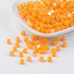 Eco-Friendly Poly Styrene Acrylic Beads, AB color, Cube, Gold, 4x4mm, Hole: 1mm, about 8000pcs/500g(PL337AB-5)