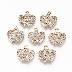 Brass Micro Pave Cubic Zirconia Charms, Light Gold, Long-Lasting Plated, Cadmium Free & Lead Free, Heart, Clear, 12x12x2mm, Hole: 1mm(X-KK-S359-049-RS)